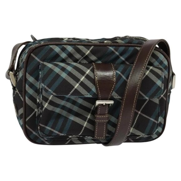 BURBERRY Nova Check Blue Label Shoulder Bag Nylon Brown Silver Auth BD776 - Picture 1 of 16
